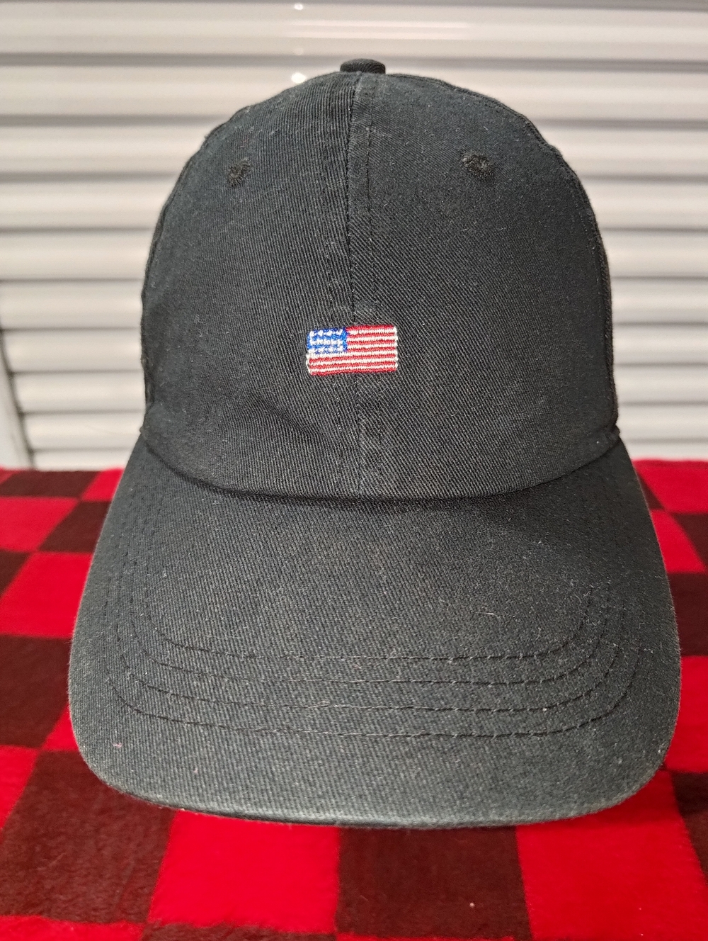 Mini American Flag Embroidered Unstructured Soft Crown Cotton Strapback Cap Hat